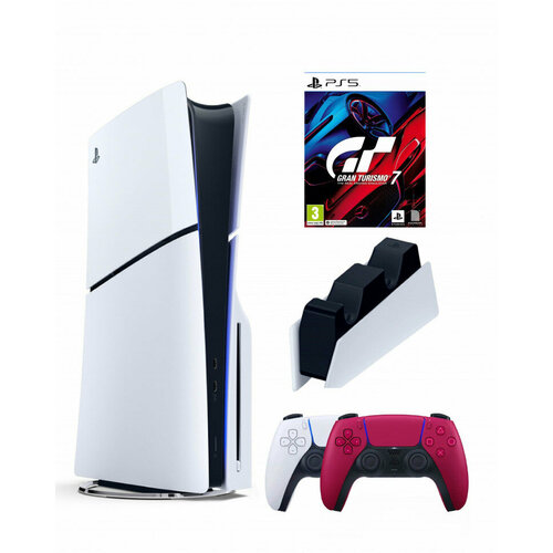 Приставка Sony Playstation 5 slim 1 Tb+2-ой геймпад(красный)+зарядное+Gran Turismo 7 игровая консоль sony playstation 5 standard edition с дисководом и двумя геймпадами белый