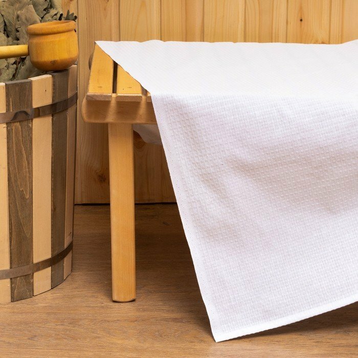 фото Простыня вафельная для бани Экономь и Я 150х180 см, цвет белый, 100% хлопок, 200 г/м2