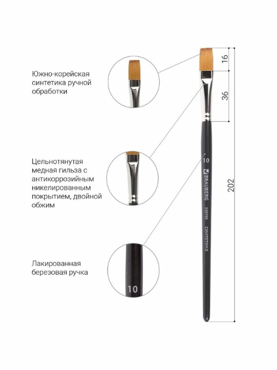 Кисть синтетика №10 ART CLASSIC круглая (200700) Brauberg - фото №19