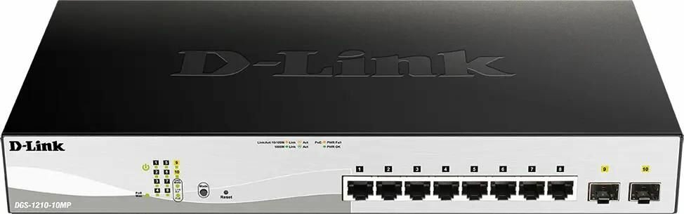 Коммутатор D-Link PROJ Smart L2 Switch 8х1000Base-T PoE, 2х1000Base-X SFP, PoE Budget 130W, Compact CLI (DGS-1210-10MP/F3A) - фото №3