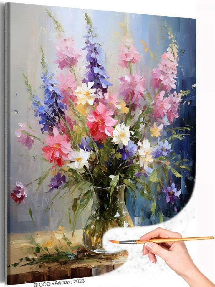 Букет летних цветов Натюрморт Цветы в вазе Интерьерная Раскраска картина по номерам на холсте 40х50
