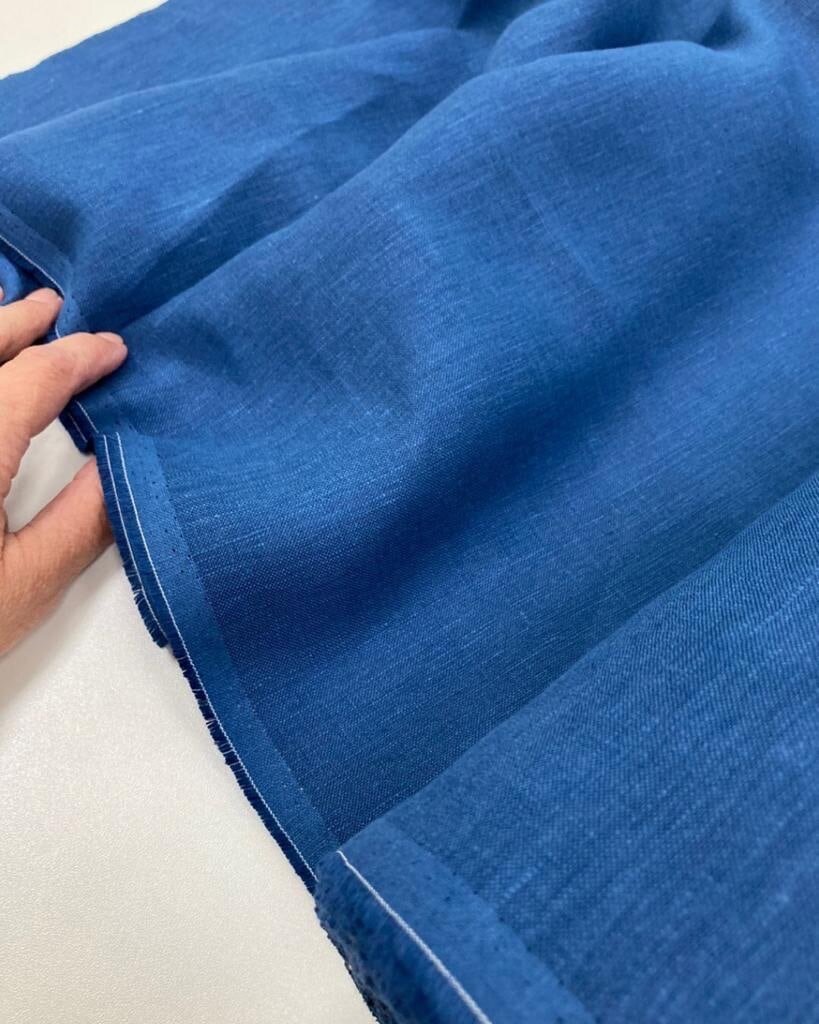 фото Ткань льняная Синяя 3 метра