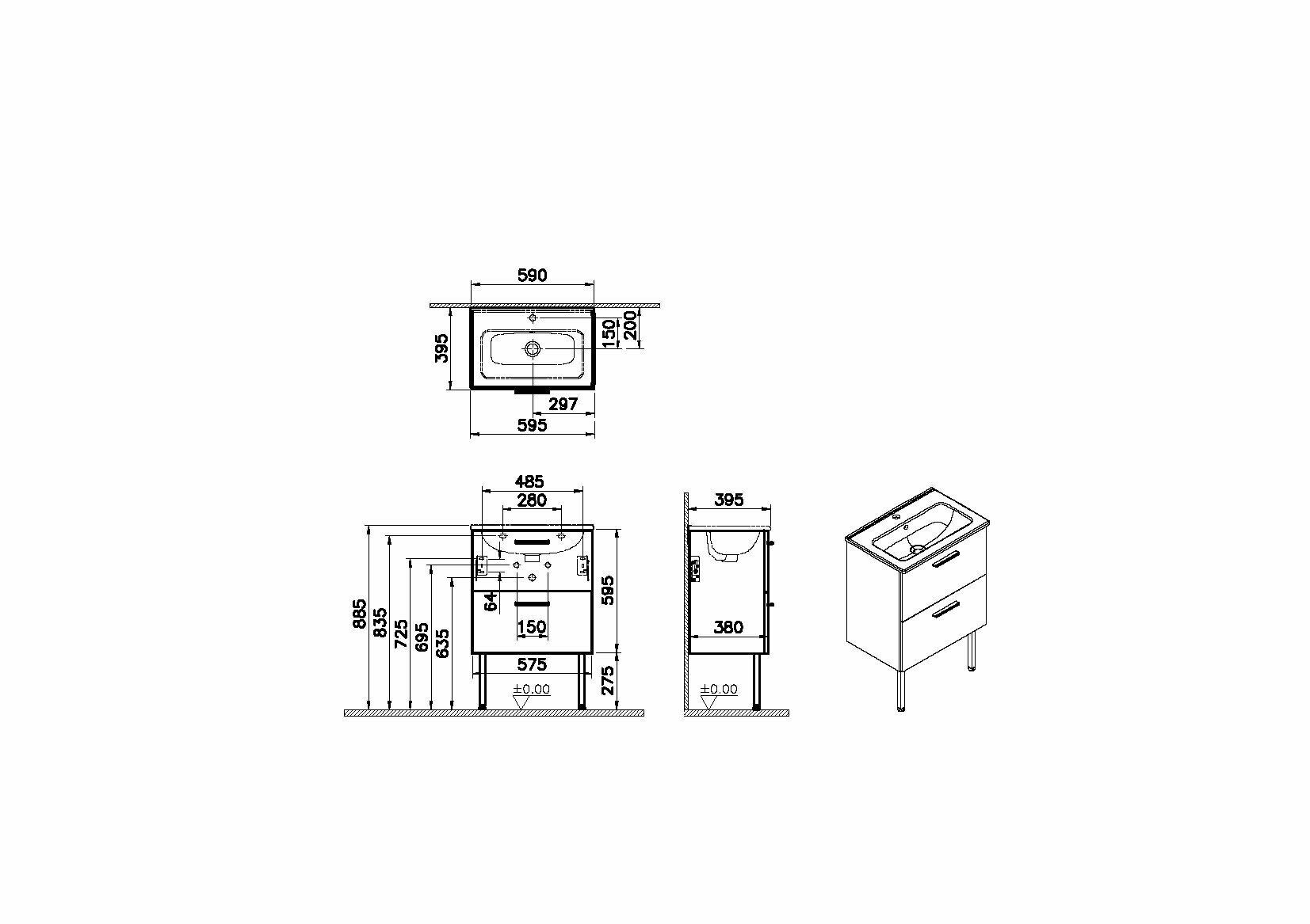 Тумба Vitra Mia 60см белый глянец с раковиной (66106)