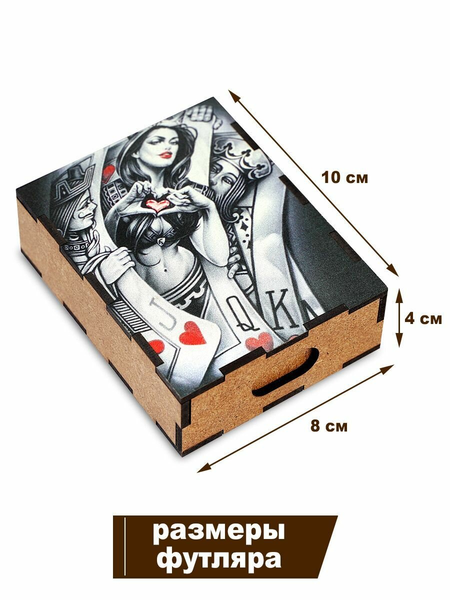 Футляр для игральных карт Дама Пик "Дама сердца", дерево, внутренние размеры 92 на 67мм — фото 1