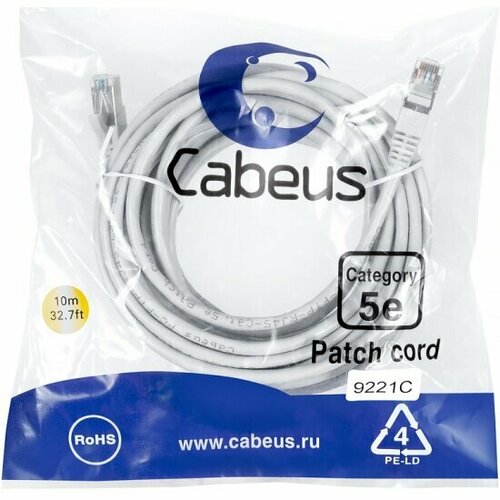 патч корд hyperline pc lpm utp rj45 rj45 c5e 5m lszh rd u utp cat 5е lszh 5 м красный Патч-корд Cabeus U/UTP PC-FTP-RJ45-Cat.5e-20m-LSZH категория 5е, 2xRJ45/8p8c, экранированный, серый, LSZH, 20м (PC-FTP-RJ45-Cat.5e-20m-LSZH)