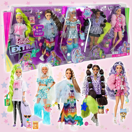 фото Кукла коллекционный набор 5 кукол барби barbie extra mattel