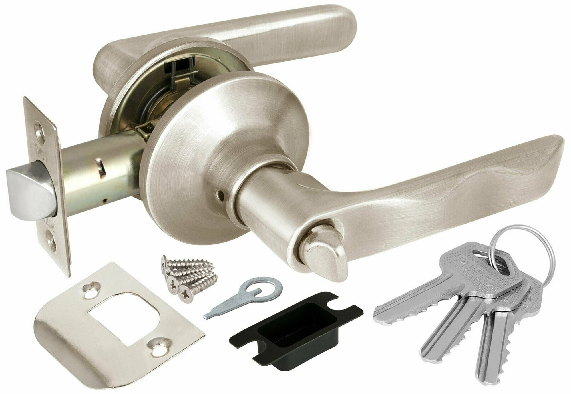 Дверная ручка-защелка PUNTO 6024 SN-E с ключом и фиксатором матовый никель