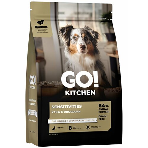 GO! KITCHEN Полнорационный беззерновой сухой беззерновой корм для щенков и собак всех пород с уткой - 9.98 кг