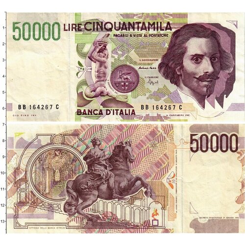 Клуб Нумизмат Банкнота 50000 лир Италии 1992 года Скульптор Джованни Лоренцо Бернини