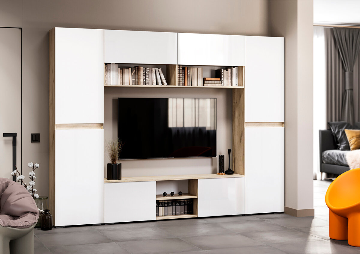 фото Гостиная Интерьер-Центр Вирола 3 глянец белый / дуб крафт серый