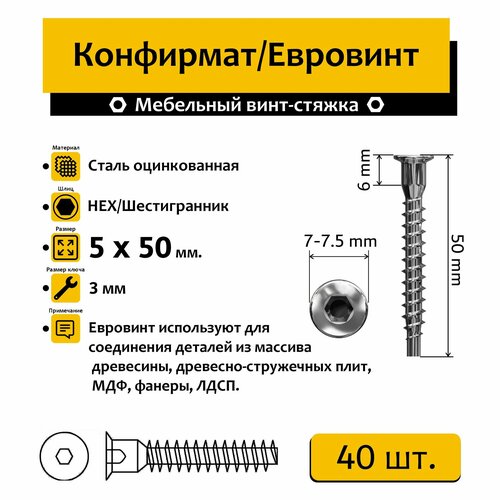 Конфирмат/Евровинт 5х50мм 40 шт.