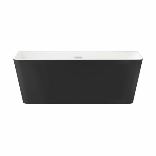Пристенная акриловая ванна 170 х 78 см Wellsee Bromance 231602001 в наборе 4 в 1: чаша ванны белый глянец (стенки матовые черные), ножки, экран, слив-перелив