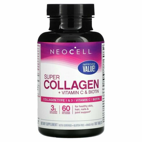 Neocell, Super Collagen + C+ biotin, Коллаген, витамин C и биотин, 180 таблеток