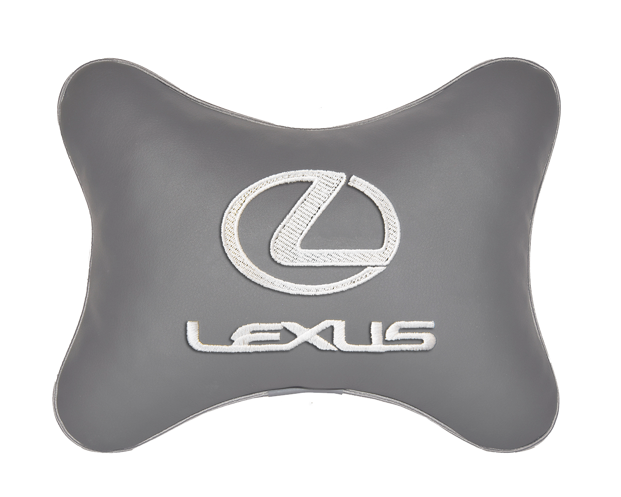 Автомобильная подушка на подголовник экокожа L.Grey с логотипом автомобиля LEXUS