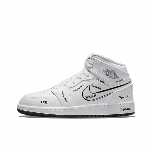 Кроссовки NIKE Air Jordan 1 Mid, размер 36.5 EU, белый, черный кроссовки jordan air jordan 1 mid размер 41 eu черный серый