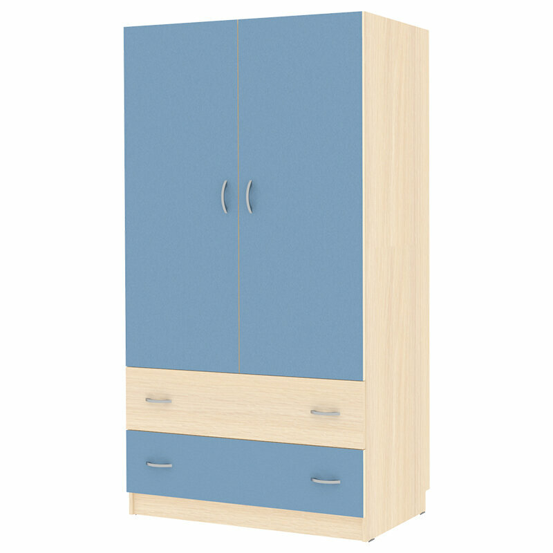 фото Шкаф 2-х створчатый Кадет Дуб Молочный - Светло Синий/Голубой