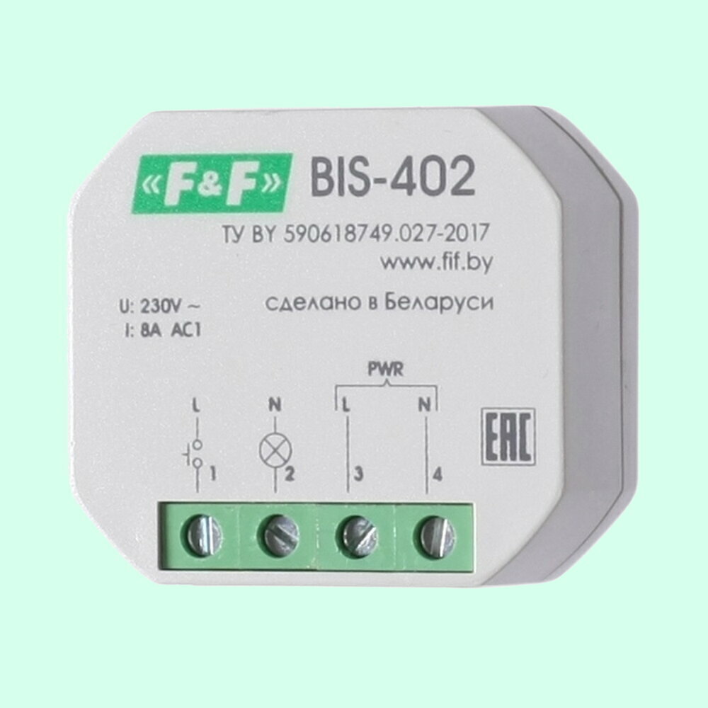 Реле импульсное BIS-402, Евроавтоматика F&F, 1 канал, 230В AC, 8А, память контактов, EA01.005.002.