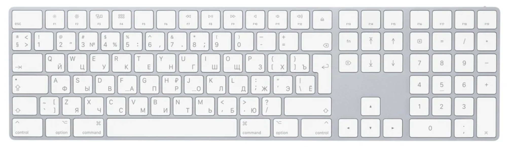 Беспроводная клавиатура Apple Magic Keyboard with Numeric Keypad серебристый, русская, 1 шт.