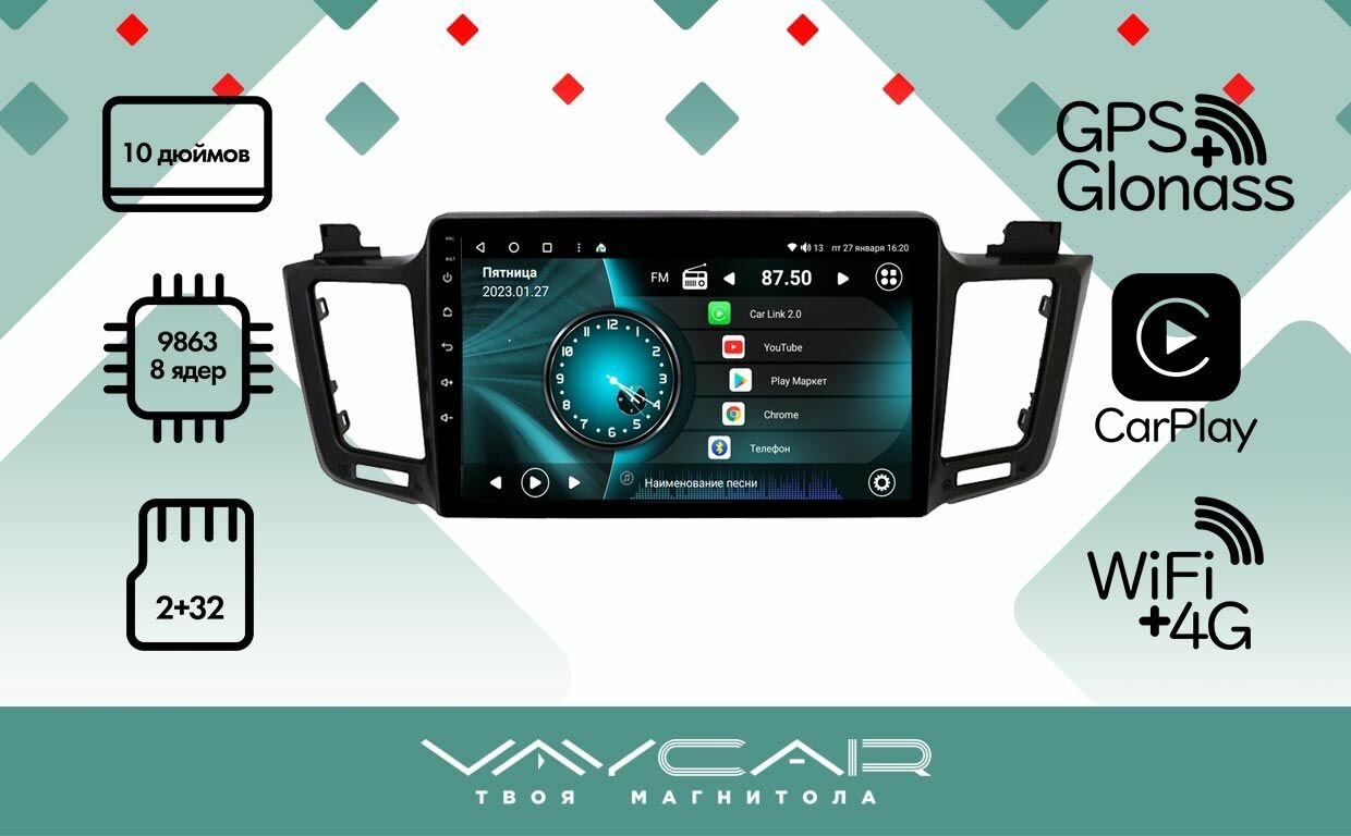 Магнитола Vaycar 10V2 для TOYOTA RAV4 2013-2017 XA40 Андроид, 2+32Гб