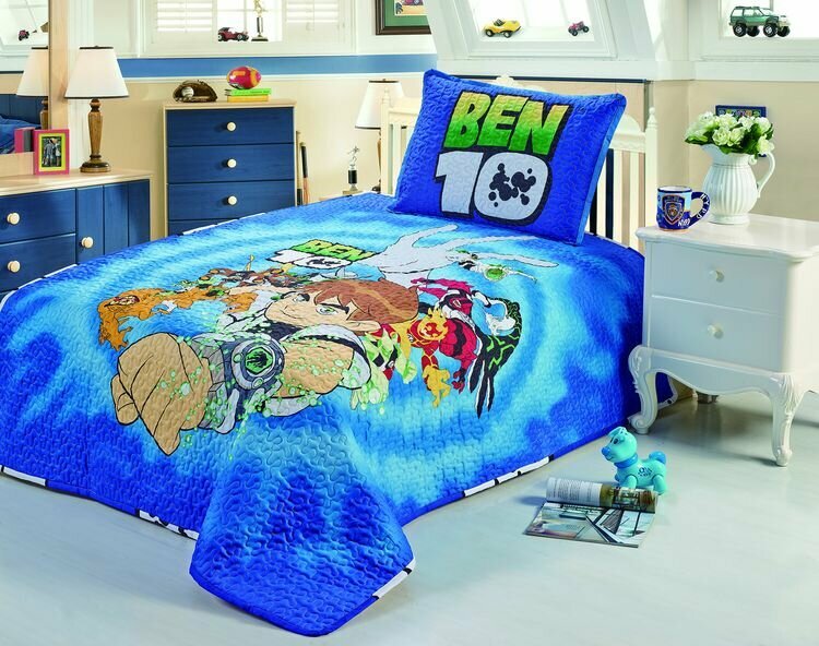 фото Покрывало полутороспальное сатин детское с декоративной наволочкой