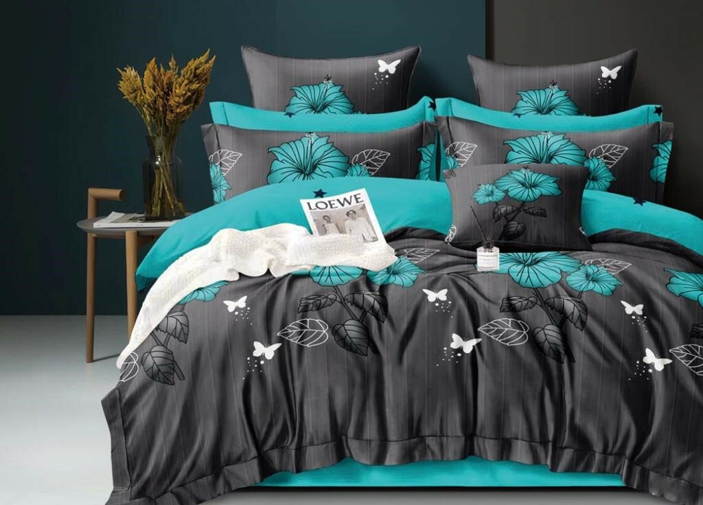 фото Постельное белье 2 х спальное (двуспальная) евро комплект 2-спальный евро премиум TOP_T поли сатин Ивановский текстиль постельные принадлежности набор наволочки 70х70 пододеяльник 175х215 простынь 200х215 евро для подростка мальчика/ девочки черное зеленое