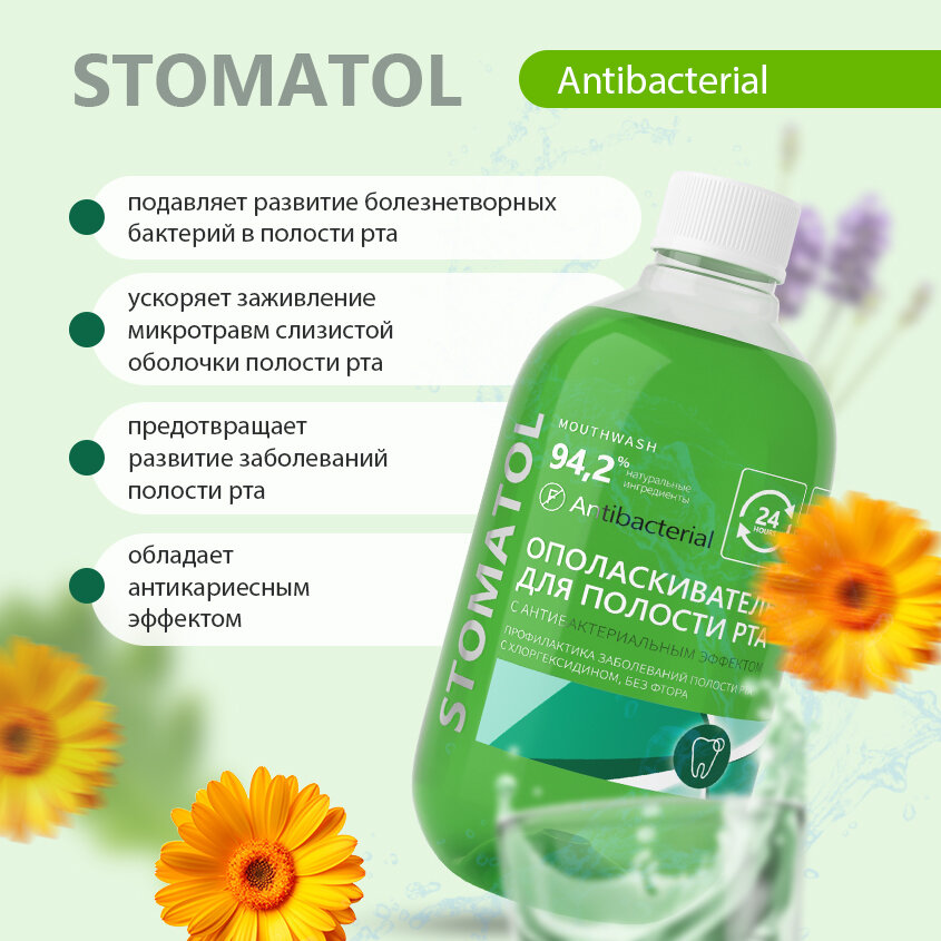 Картинки Ополаскиватель для полости рта STOMATOL Antibacterial антибактериальный с хлоргексидином 500 мл