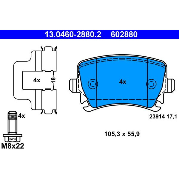 Колодки тормозные дисковые комплект Seat Skoda, ATE 13.0460-2880.2 (1 шт.)