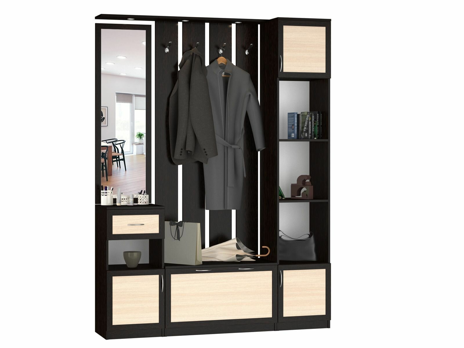 Прихожая в коридор "Летиция 9" 160х210х35, венге цаво / дуб молочный