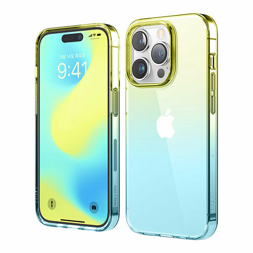 Чехол Elago AURORA Gradient для iPhone 14 Pro, желтый/голубой чехол elago aurora gradient для iphone 14 pro max фиолетовый голубой