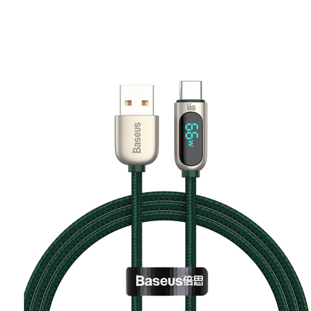 Кабель для быстрой зарядки и передачи данных BASEUS Display Fast Charging, USB to Type-C, 66W, 6A, 1 м, Зеленый