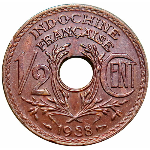 1/2 сантима 1938 Французский Индокитай клуб нумизмат монета 2 сантима бельгийского конго 1888 года бронза свободное государство конго