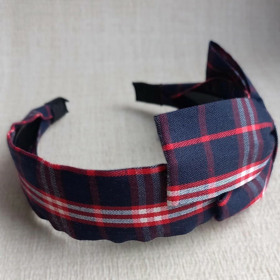 Ободок в клетку с бантом фиолетовый — фото 1