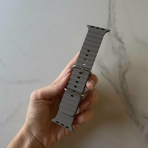 смарт часы apple watch ultra 49mm titanium midnight ocean band one size 1 шт Силиконовый ремешок для Apple Watch 42-49mm Ocean Band, серо-коричневый