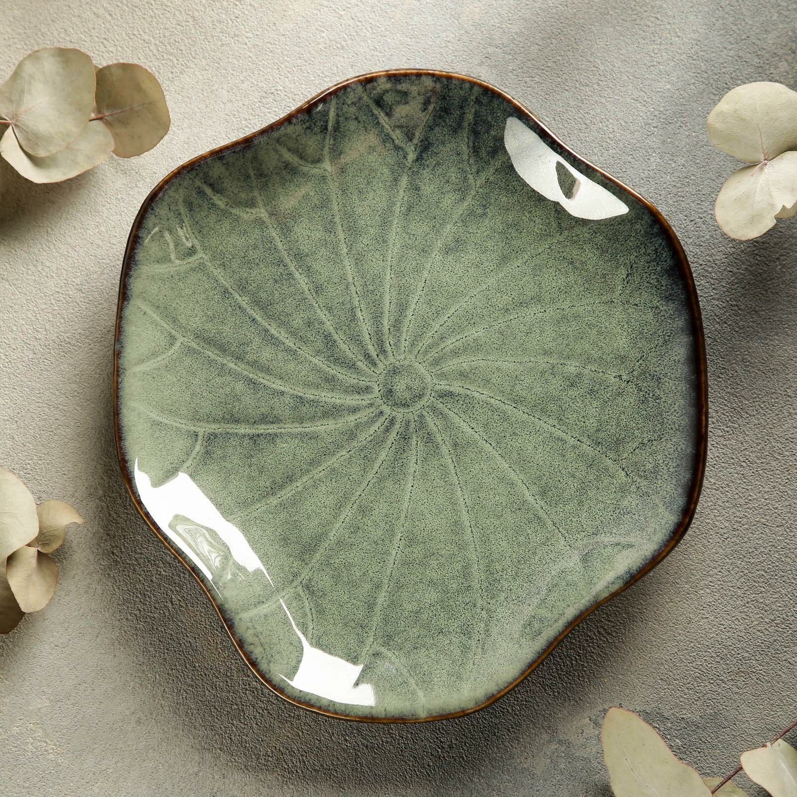 Картинки Блюдо керамическое сервировочное «Цветок», диаметр 21,5 см, цвет: зеленый