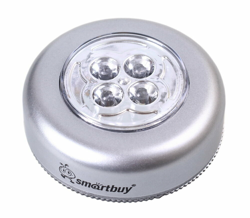 Светодиодный фонарь PUSH LIGHT 1 шт х 4 LED Smartbuy 3AAA, серебристый (SBF-831-S)