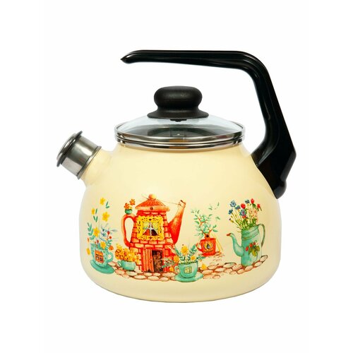 Чайник для плиты со свистком Чайный домик эмалированный, 3 л бежевый