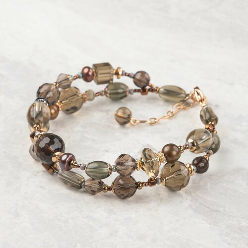 Браслет Diana Savitskaya, гематит, раухтопаз, золотистый, бесцветный