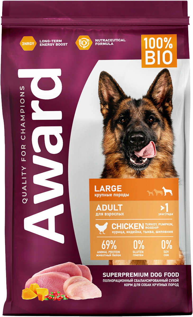 AWARD ADULT LARGE для взрослых собак крупных пород с курицей и индейкой 2 кг
