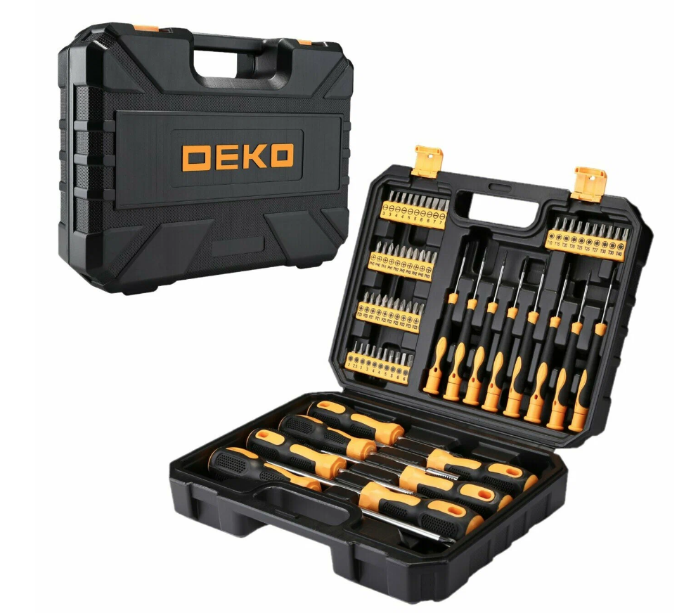 Для слесарных, ремонтных и точных работ DEKO DKMT65, 65 предм, черный/желтый, 1 уп.