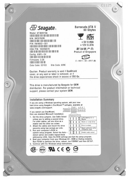 Жесткий диск Seagate 9W4003 60Gb 7200 IDE 3.5" HDD
