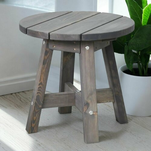 Столик деревянный круглый Ойвинд из сосны для дома и улицы 60х60 см, графит