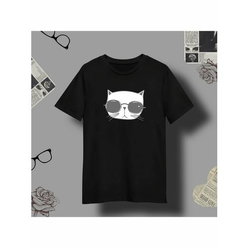 Футболка кот в очках, размер S, черный женская футболка кот в очках s черный