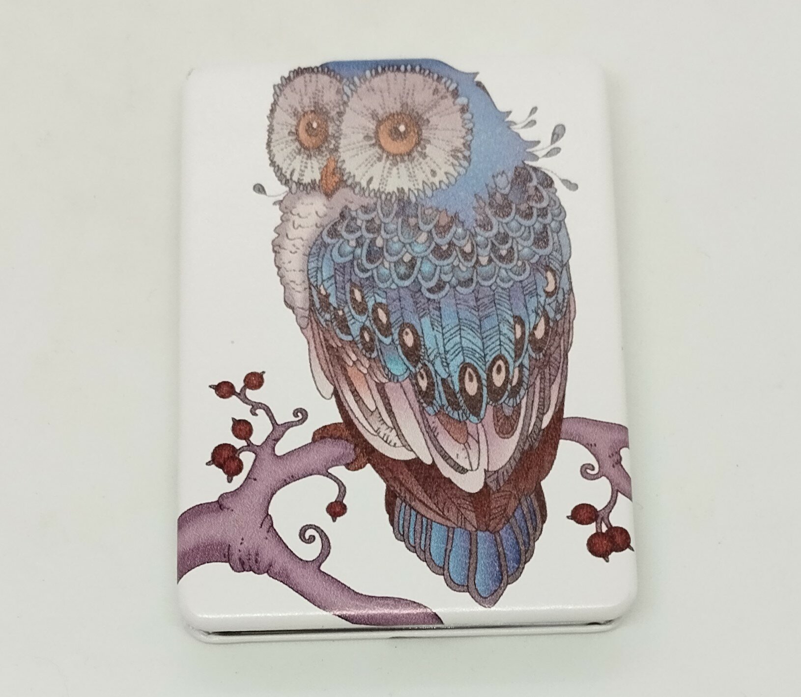 фото Зеркало кожаное, прямоугольное, "Сова на ветке"