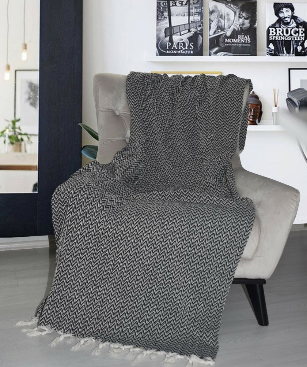 фото Плед JANSU цвет антрацит (BLACK), 155х200 см, хлопок, черный