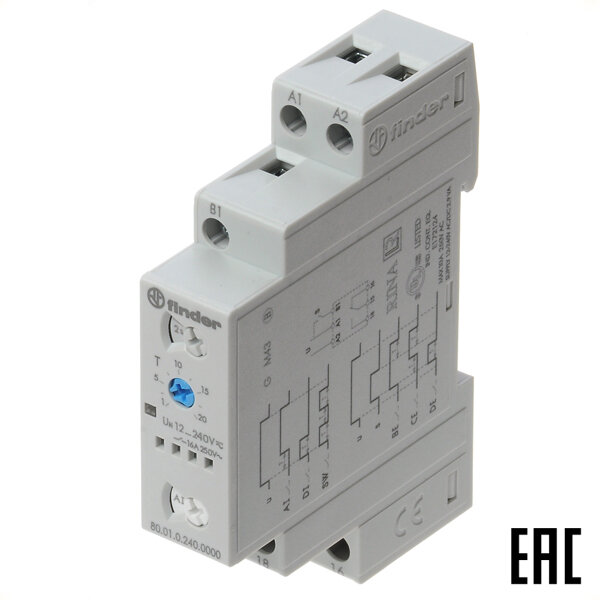 Реле времени 80.01.0.240.0000 многофункц. 12…240В АС/DC 16A 0.1с…24ч 1пере клавишный контакт серия 80(Fin