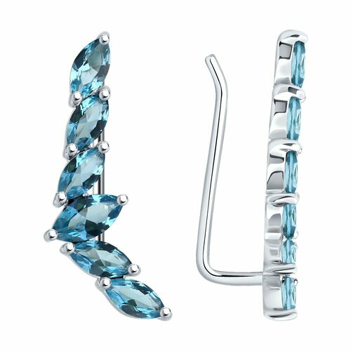 Серьги каффы Diamant серебро 925 проба родирование ситалл размер 22 мм голубой 9686₽