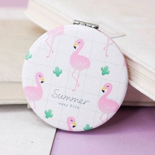 Зеркало карманное iLikeGift Flamingo summer three white с увеличением 636₽