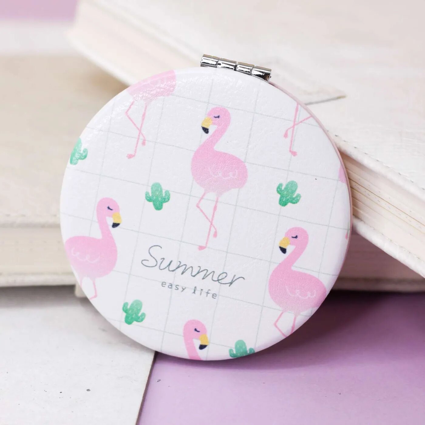 Зеркало карманное iLikeGift Flamingo summer three white с увеличением