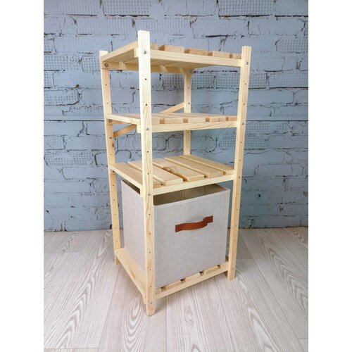 Стеллаж из массива сосны с ящиком для вещей 87х40х34 см Этажерка деревянная с ящиком 4 полки 2290₽