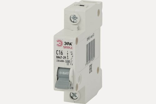 Изображение товара ЭРА SIMPLE ВА 47-29 1P 16A C 4,5 кА автоматический выключатель Б0039220 для электрощитов